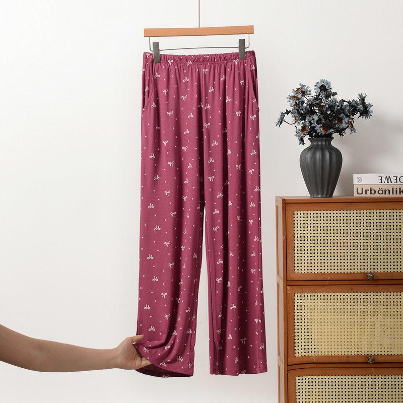 Übergröße XL bis 6XL Damen Modal Schlafhose Durchgehend Schleifenmuster Schmale Passform Lässige Loungehose Auch zum Ausgehen geeignet Unterwäsche-Hose