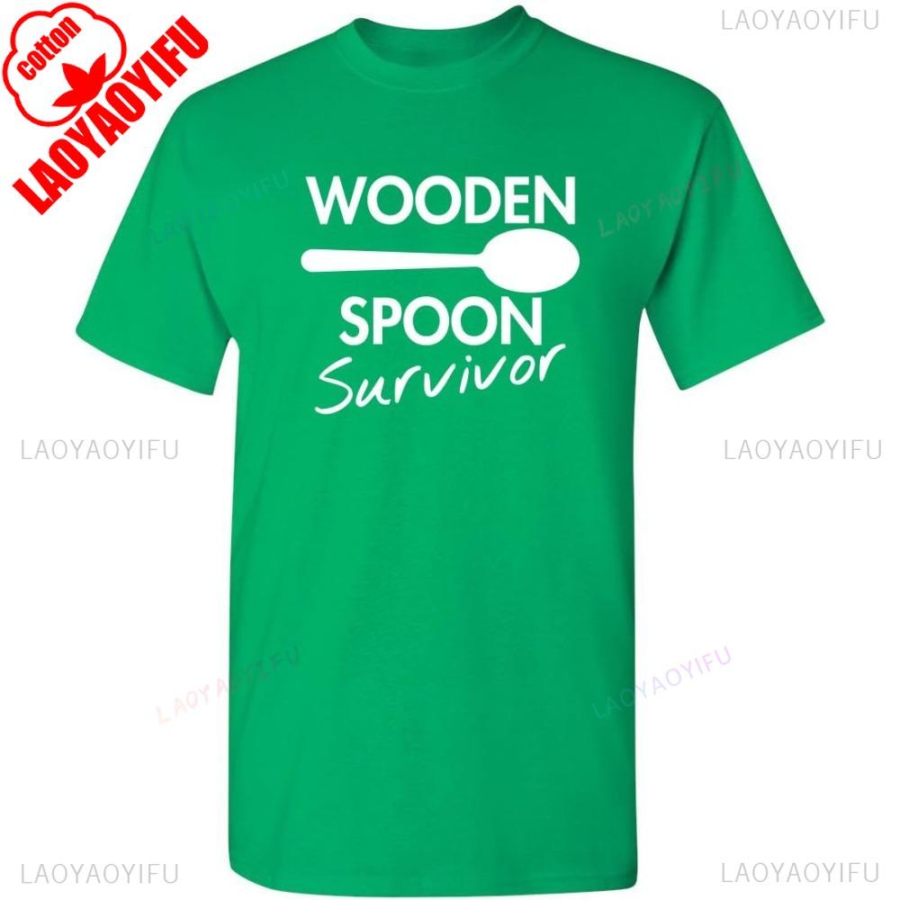 Wooden Spoon Survivor Adult Humor Mens Graphic Novelty Sarcastic Funny T Shirt Creative Design Tshirt Men Crewneck Short Sleeve