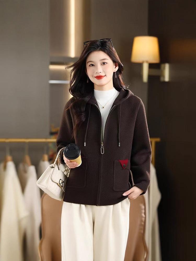Autumn/Winter Retro Wool Hooded Short Coat with Zipper