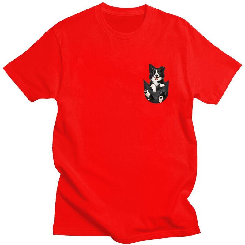Custom Border Collie In Pocket Tshirts for Men Short Sleeve T Shirt Tshirt Loose Fit 100 Cotton Tees Gift Idea
