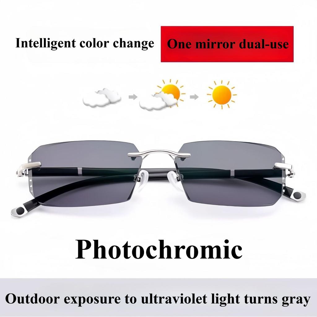 Fashionable Frameless Cut Edge Reading Glasses, Photochromic Anti Blue Light Glasses, Men's and Women's Fashionable Glasses