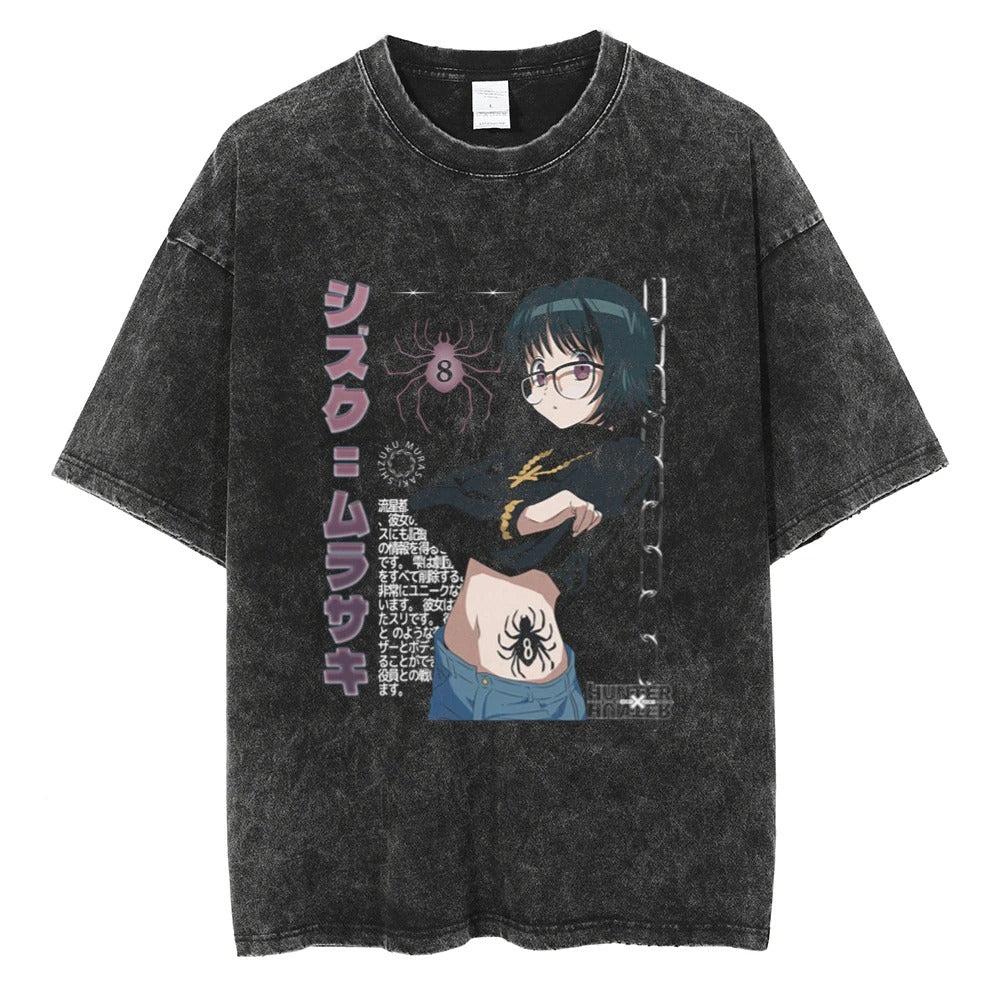Hunter Hunter Anime Printed Tshirt Mens and Womens Washed Tshirt High Quality Vintage Cotton Tshirt Harajuku YK Tops