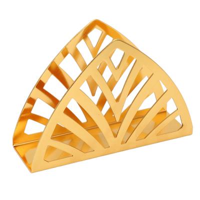 מחזיק מפיות זהב מצופה ביד צורה משולש חלולה סוג אנכי מחזיק מפיות מנירוסטה עם תחתית מונעת החלקה