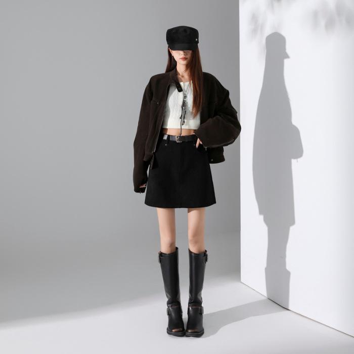 

Millefleurs Suede A-Line Mini Skirt: Autumn/Winter, Anti-Exposure, Slimming, Versatile Fashion for Women L