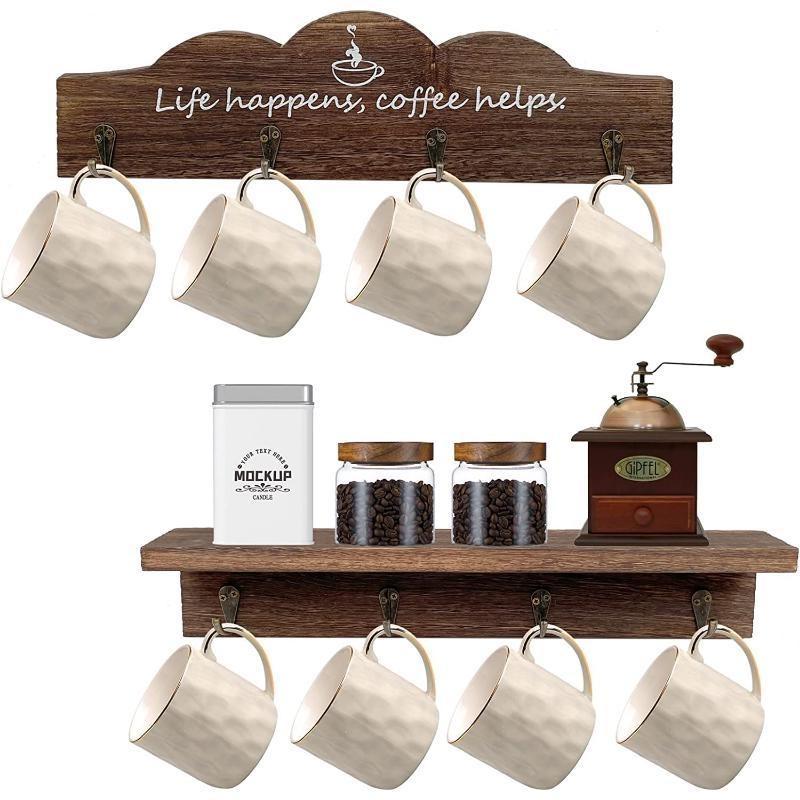 

2Pcs/Set Coffee Cup Holder Kitchen Wall for Farmhouse Decorations Coffee Station Office Decor Mug Organizer Mug Display коричневый