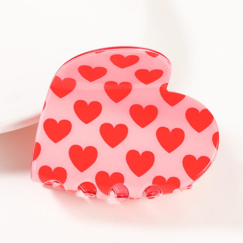 Valentine's Day & Party Heart Shape Fashion Hair Claw Clips Red Pink Heart Print Acetate/Acrylic Hair Clamps for Women