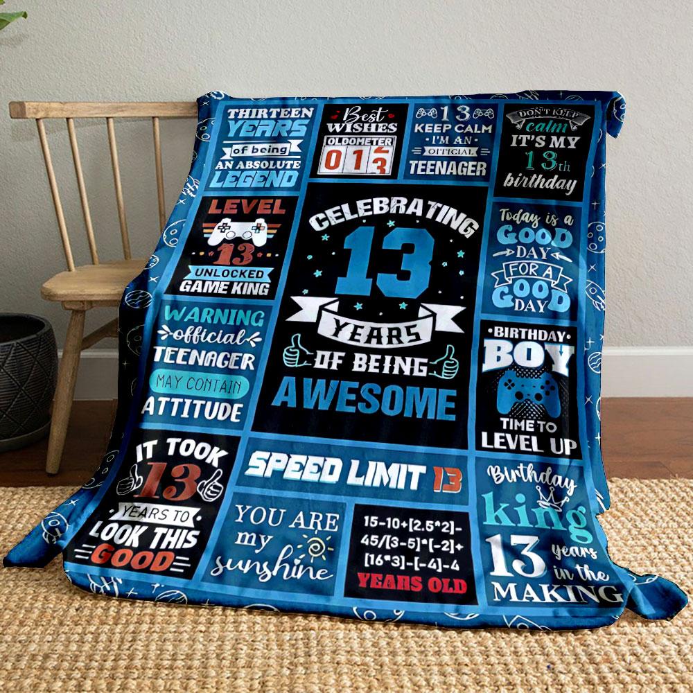 

13th Birthday Themed Gaming Style Throw, Blue Decorative bedroom Blanket for Livingroom Couch lunch break Soft throw for Friend s festival Gift 80cm x 120cm