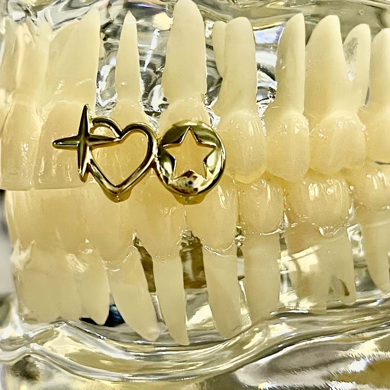 Punk Hip Hop Hollow Heart Teeth Caps for Women Men Vintage Silver Double Love Star Tooth Grills Couple Jewelry Accessories
