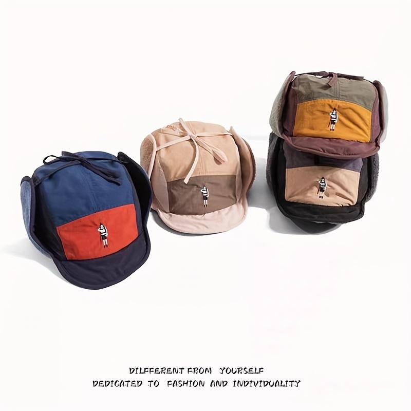 Casquette d'aviateur rétro pour homme doublée en polaire - Chapeau d'hiver léger avec cordon de serrage ajustable, Colorblock vert olive et marron, Doublure en polaire pelucheuse pour le ski