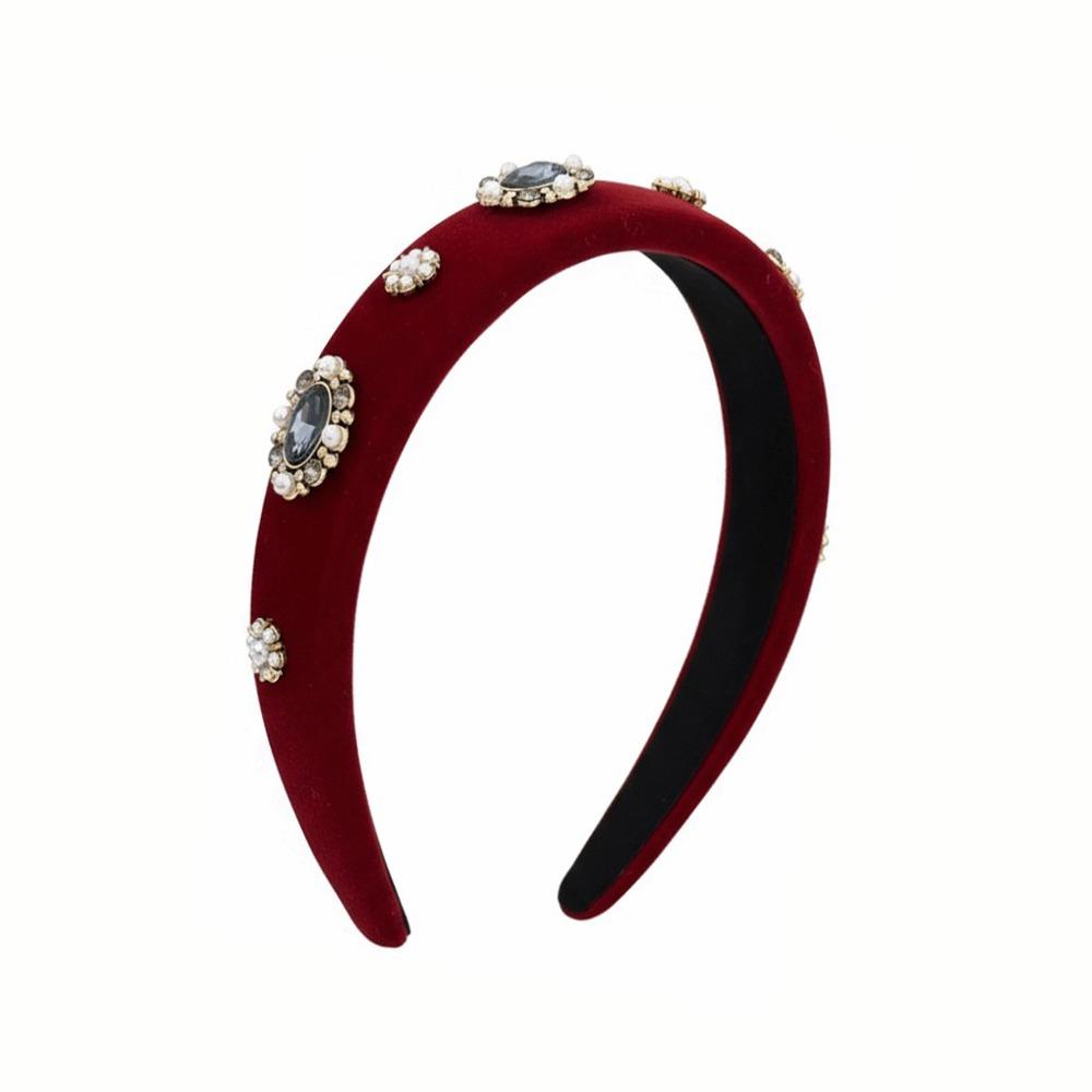 

Pearl Diamond Rhinestone Headband Sparkly Rhinestone Hair Hoops Gentle Velvet Headband Face Wash вина червоного кольору
