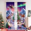 2pcs 2D flat printing Christmas Window Curtains Santa Claus and the reindeer sleigh Machine Washable Fabric Without Electricity