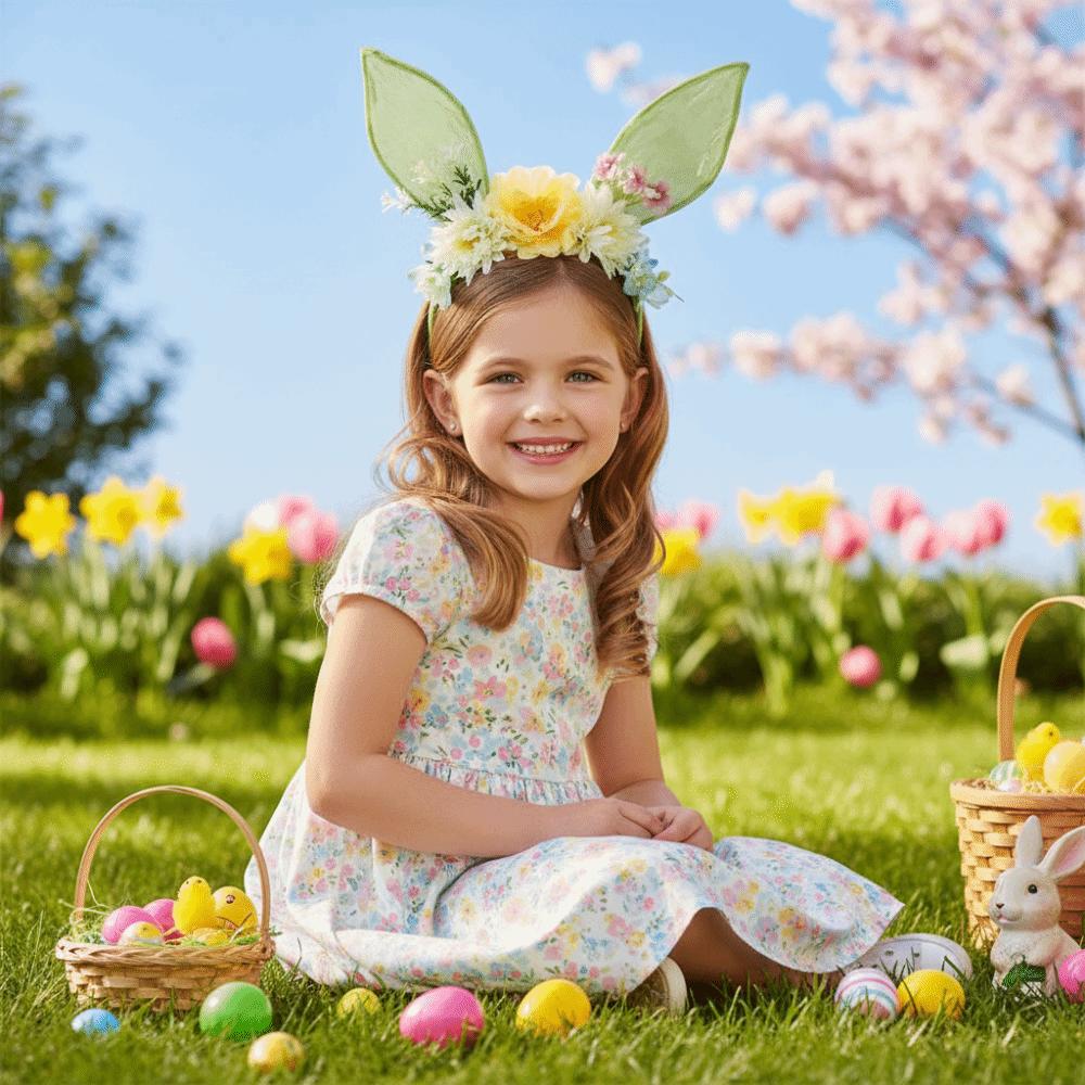 Colorful Rabbit Ears Headband Floral Bunny Ears Hair Hoop Cute Easter Headwear Cosplay Headbands