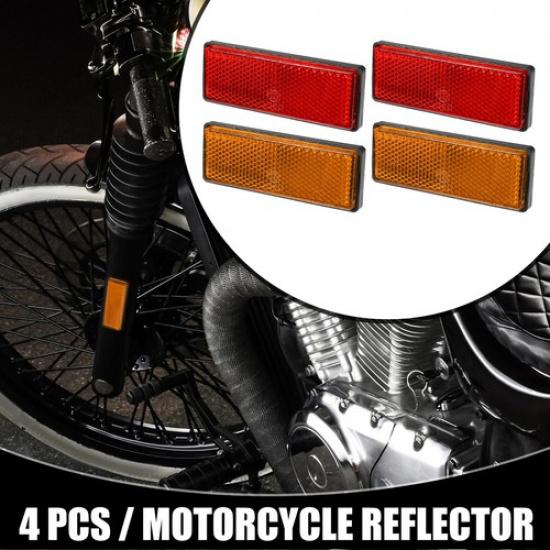 4pcs 3.46 x1.26  Universal Reflector Rectangle Motorbike Reflector Red Orange