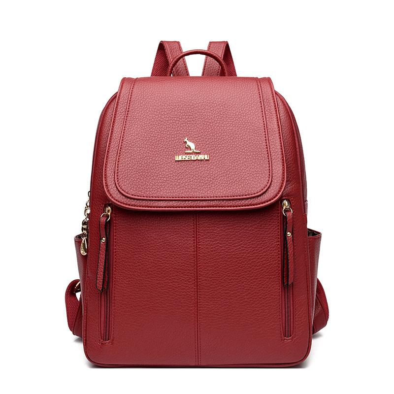 Myk Ryggsekk i Skinn Dame Ryggsekk med Stor Kapasitet Student Skolesekk