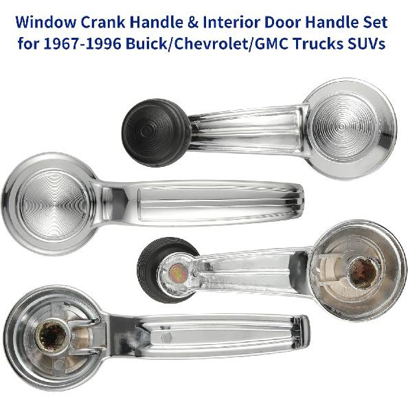 Window Crank Handle & Interior Door Handle Set For 1967-1996 Buick/Chevrolet/GMC Trucks SUVs Models,Chrome,Set Of 4