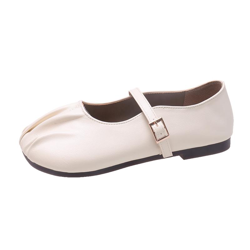 

Spring New Flat Shoes for Women Round Head Shallow Mouth Fold Metal Buckle Line with Soft Sole Non-slip Single Shoes 40 грязно-белый
