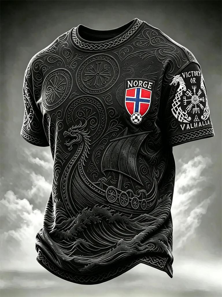Nordisches Wikinger Norwegen Hemd Herren Damen 3D Gedrucktes Vintage Kulturmuster Kurzarm Streetwear T-Shirt Schnelltrocknend Sommer Freizeit Oberteil