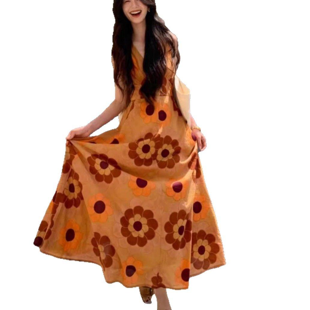 

Wear A Seaside Vacation Temperament Print Dress XL оранжевый