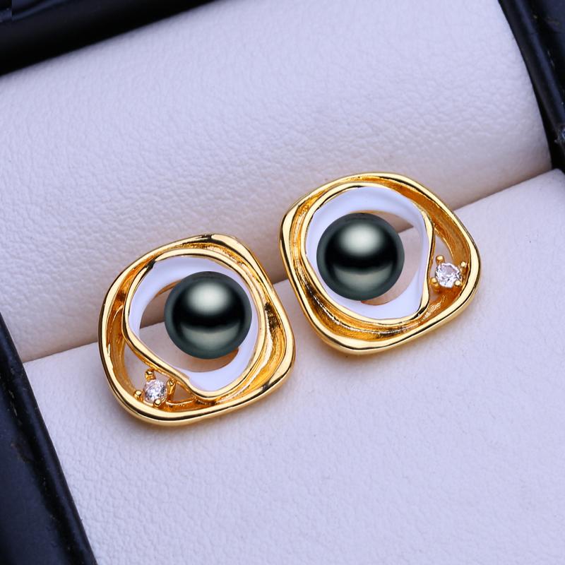 

LSOOYH Серьги из натурального пресноводного жемчуга, модные серьги-гвоздики в виде цветка для женщин, элегантные свадебные украшения для невесты чёрный