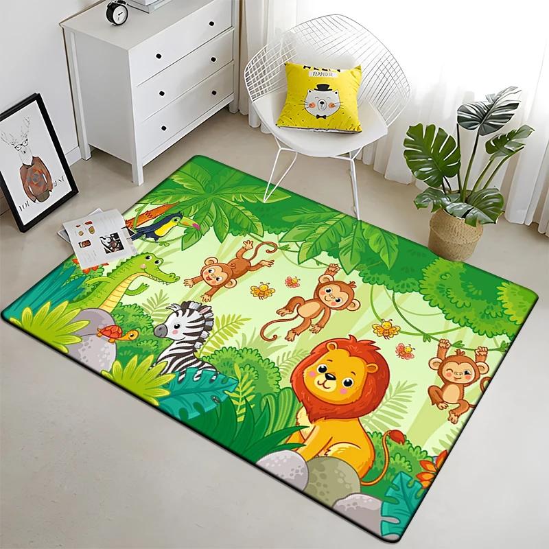 Cute Jungle Animal Carpet Area Rugs Anti-slip Doormat 3D Print Cartoon Animals Carpet for Living Room Bedroom Decor Child Gifts