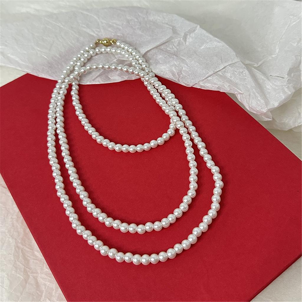 Tooxika Fashionable Temperament Multi-layer Stacking Magnetic Clasp Pearl Necklace Long Light Luxury Jumper Chain Accessories Necklace