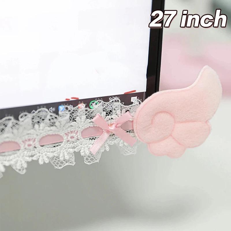 Computer Monitor Decor Strip Stickers Black Bow Lace Wings Design Desk Screen Decor Gaming Room Display Screen Ornaments