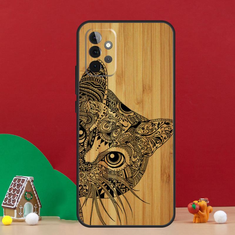 Natural Bamboo Wood Animal Print Case For Samsung Galaxy A55 A52 A32 A12 A33 A06 A16 A26 A36 A56 A15 A53 A13 A34 A54 A14 A17