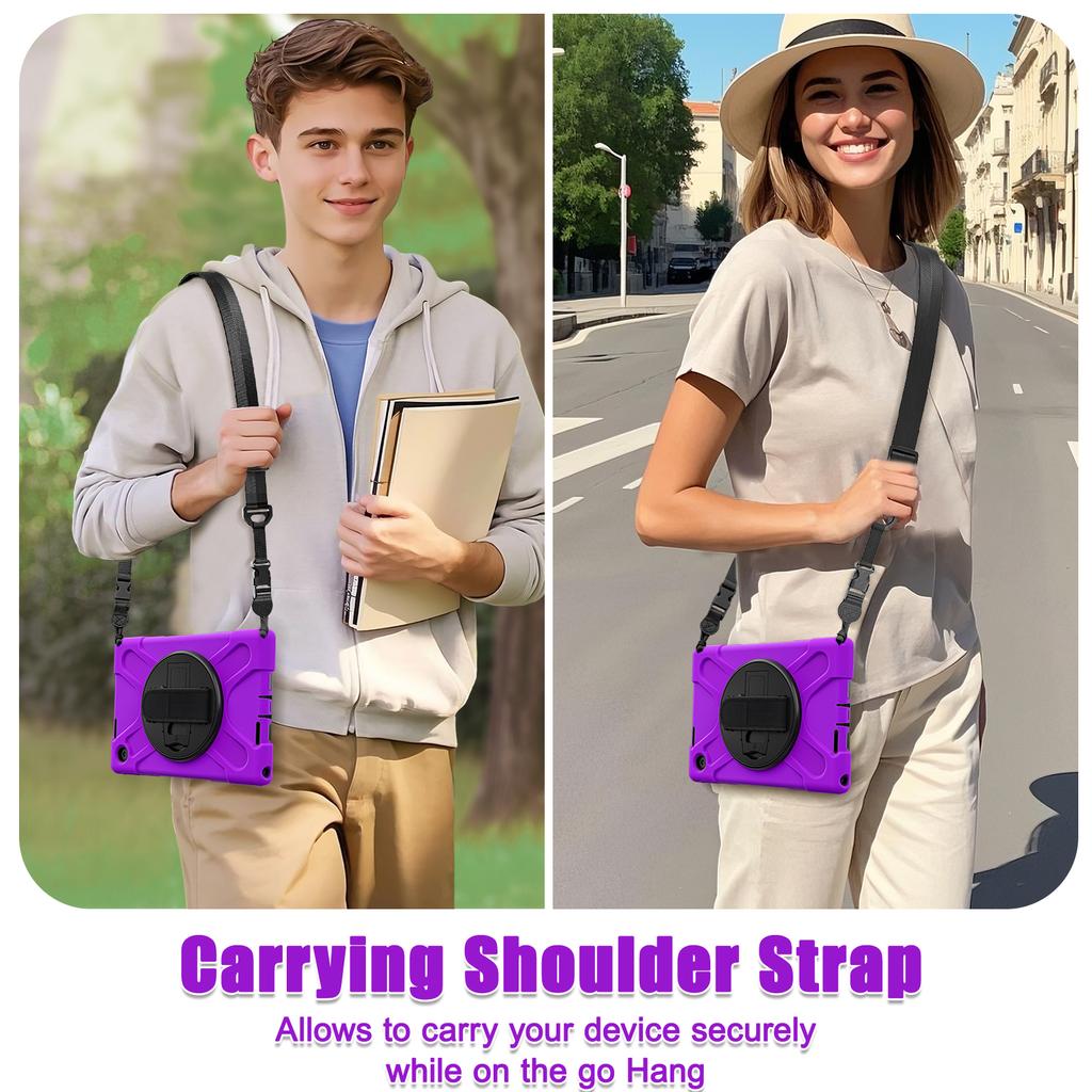 Rugged Case for Lenovo Tab 10.1 Inch 2025 K10C TB-311XU TB-311FU 360 Rotating Stand Heavy Duty Cover with Hand & Shoulder Strap