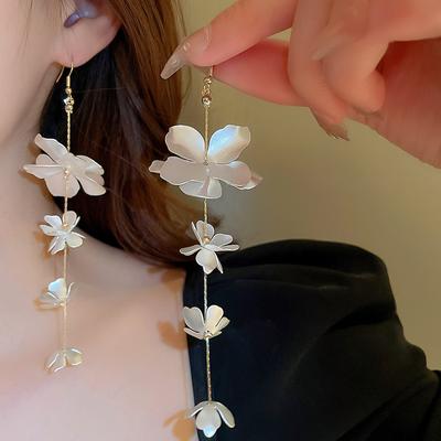 GemChic Women's Earrings Flower Super Fairy Long Tassel Ear Hook Niche Light Luxury Drop Earrings Birthday Christmas Jewelry Gift