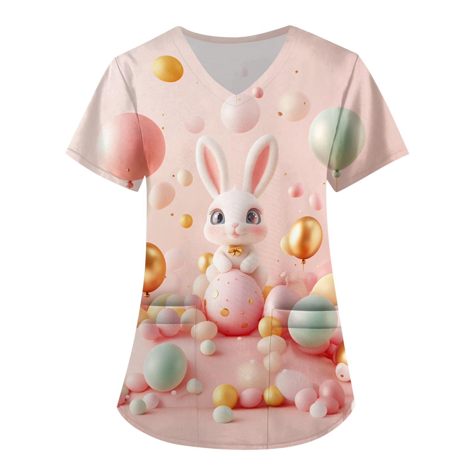 

Женская мода V-образный вырез короткий рукав комбинезон с карманами пасхальный принт топы одежда XL розовый