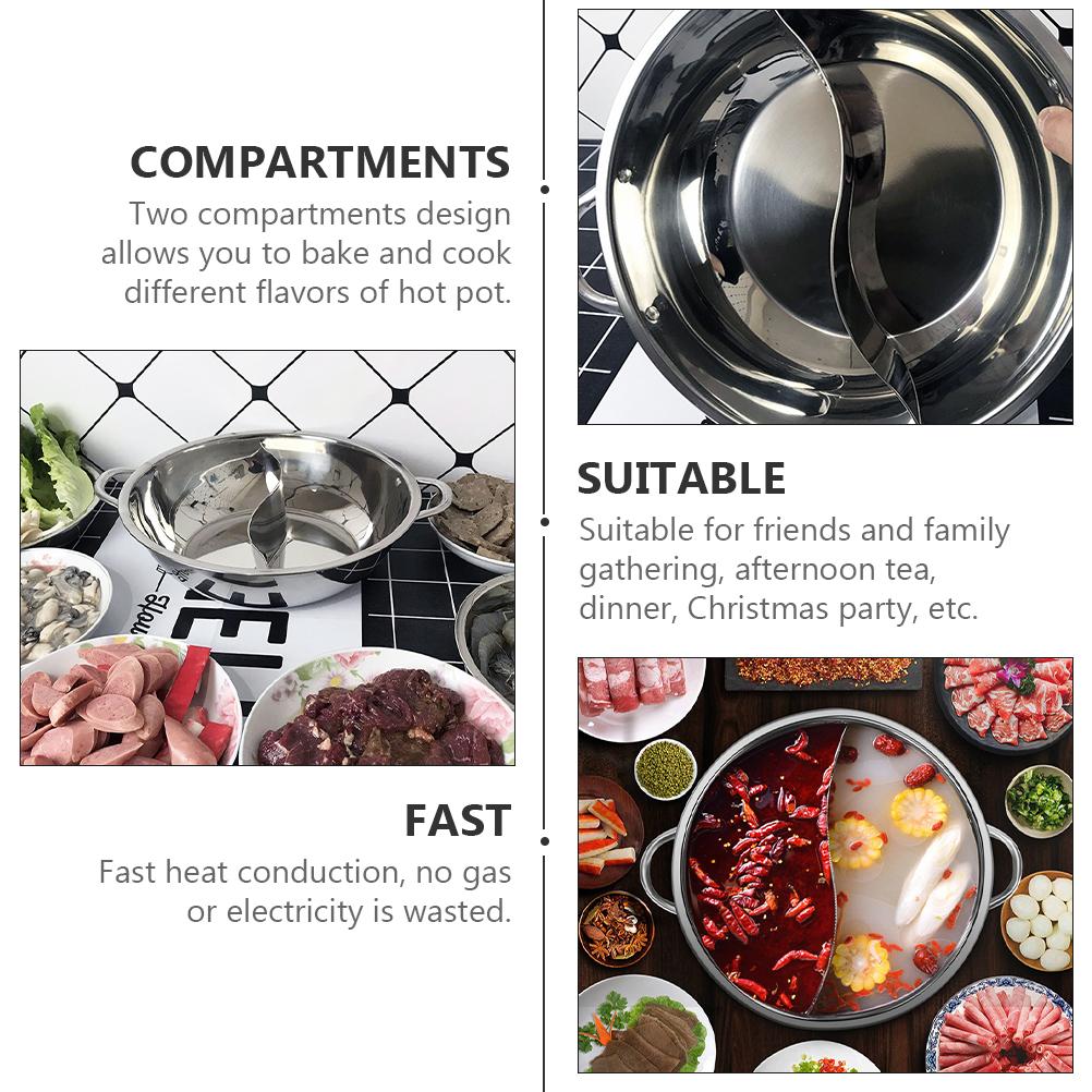 Pot Shabu Divider Stainless Steel Cooking Cooker Induction pot Divided Kitchen Cookware Flavor Pan Two Chinese Soup Dual