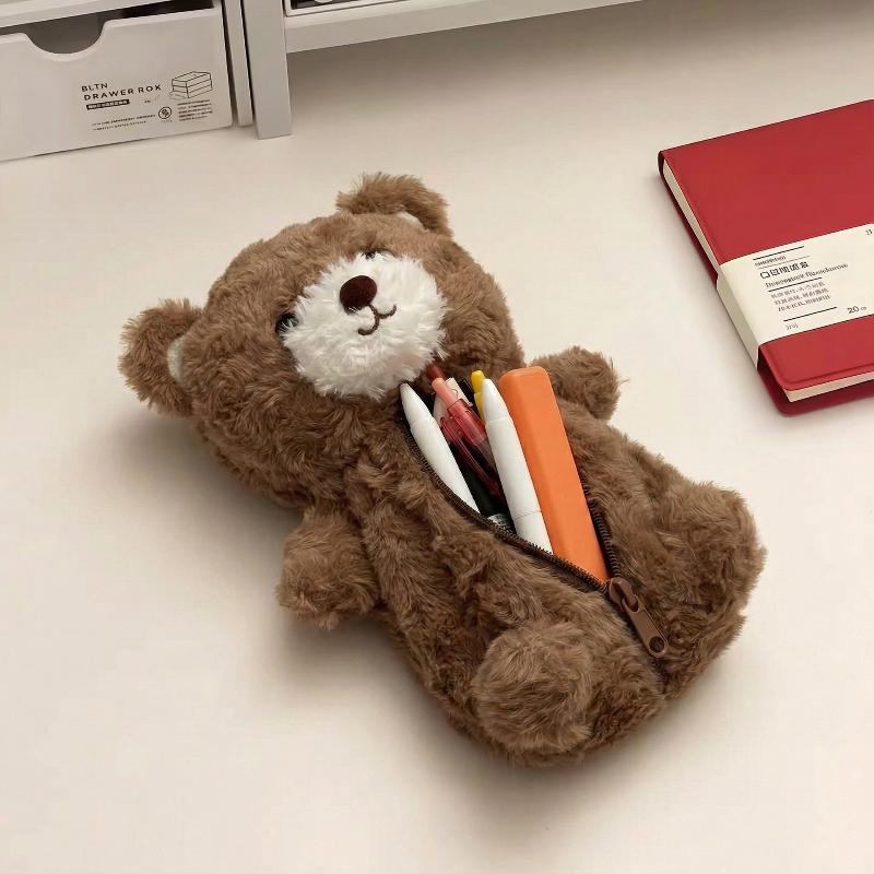 Plush Bear Pencil Bag 1 Large Capacity Holder Cute Cartoon Design for Girls School Office Class