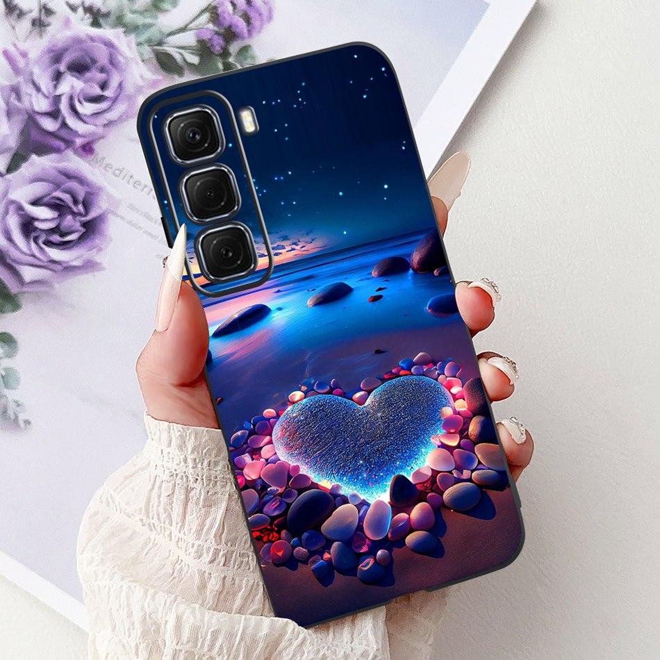 For Infinix Hot 50 4G Phone Case Hot 50 Pro+ 4G Hot50 Pro Elegant Floral Cat Pattern Black Silicone Soft TPU Cases