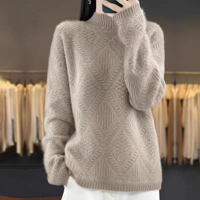 Thick Loose Sweater Women Half Turtleneck Knitted Sweater for Women Solid-color Casual and Warm Pullover