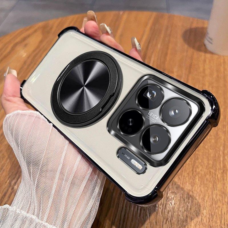 360 Degree Rotating Magnetic Bracket Phone Case For Xiaomi 15T 15S 15 14 14T Pro Clear Shockproof Plating Cover