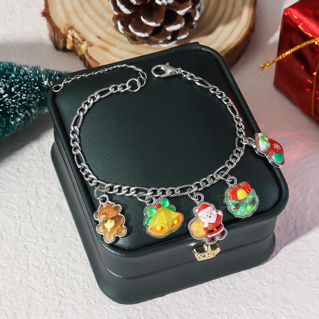 European & American Christmas Cartoon Charm Bracelet with Santa Claus, Bell, and Tree Pendants
