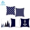 Polyester Dark Blue Throw Pillow Case Geometric Stripe Wave Anchor Compass Sofa Seat Cushion Cover For Living Room Decor