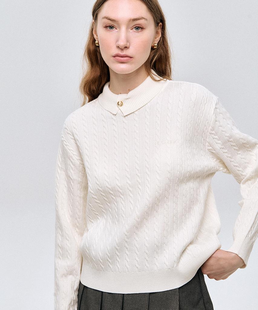 LESONNET Duke Cable Knit Pullover Cream