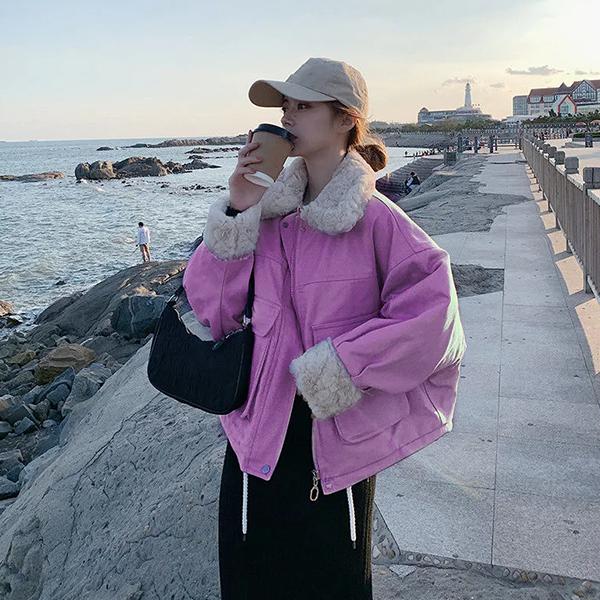 WTEMPO Winter Large Size Warm Woolen Women's Cotton-padded Jackets Solid Color Casual Loose Thickened Short Cotton Parkas