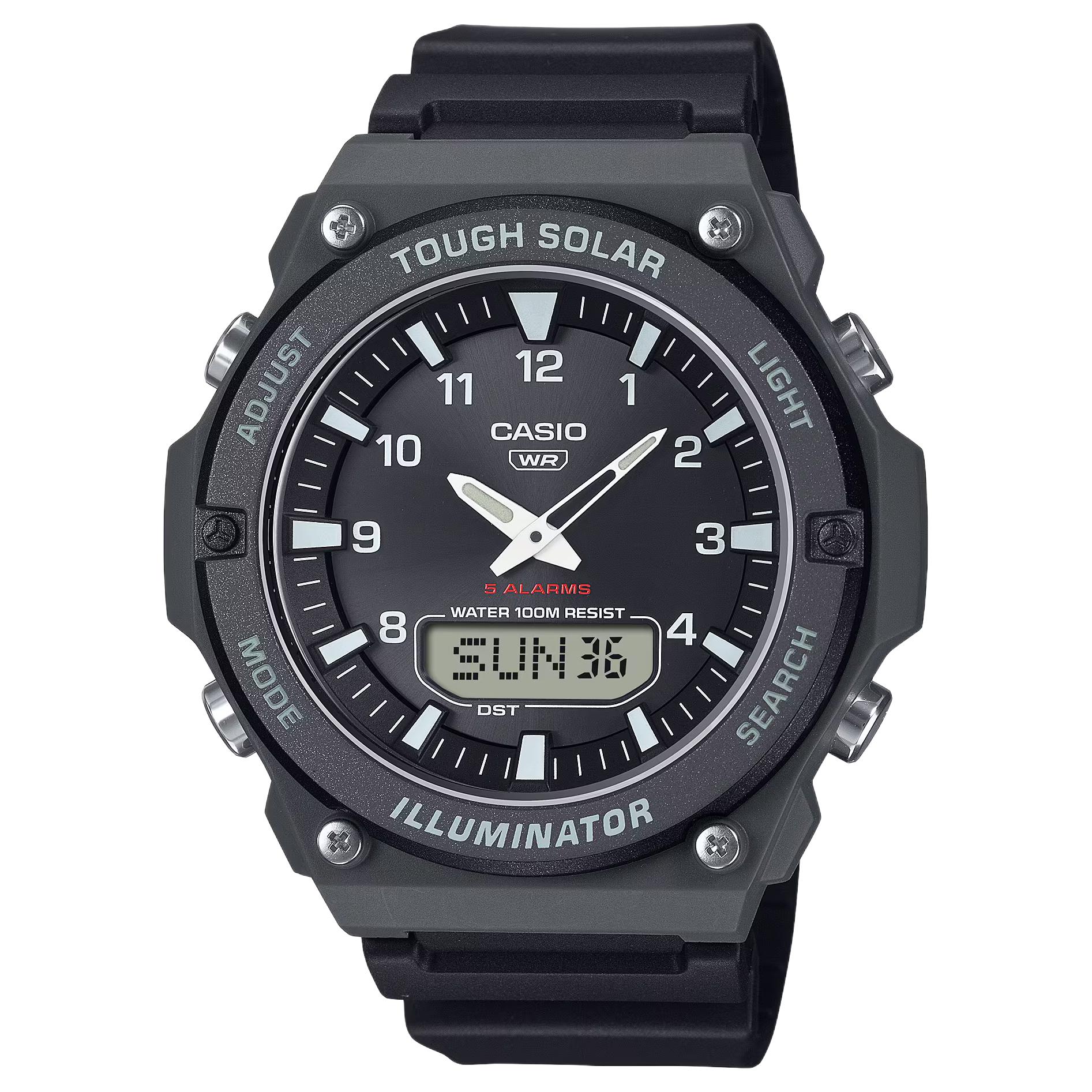 

CASIO G SHOCK 100m Water Resistant Solar Quartz Movement Resin Strap Watch Men s Watches Black Dial AQS820W-1AV Black Dial