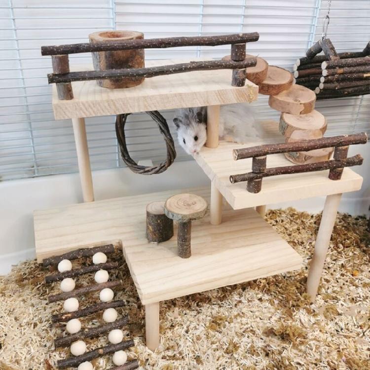 Wooden Hamster Toy Platform Cage Toy Accessories for Other Small Animals