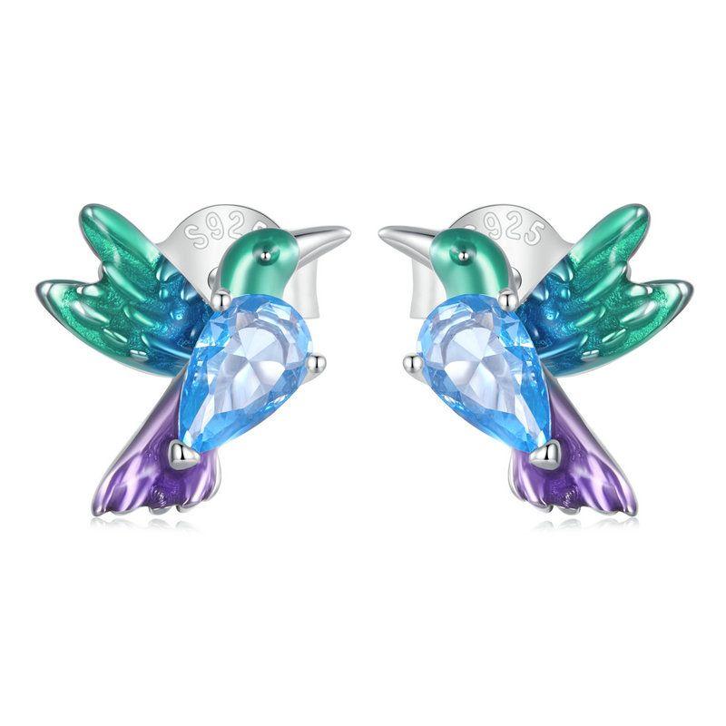 WOSTU 100% 925 Sterling Silver Animals Sea Bee Flamingo Unicorn Opal Stud Earrings For Women Wedding Fashion Anniversary Jewelry
