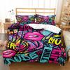 Graffiti Duvet Cover Set Cute Hip Hop Style Polyester Comforter Cover With Pillowcase Queen Full Size For Kid Teen Bedding Set