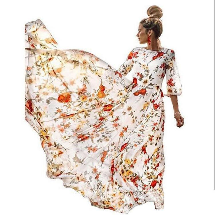 Sexy Floral Print Long Beach Dress Women Casual Summer Dresses New