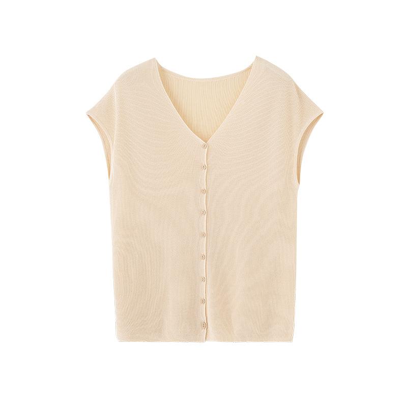 

Summer Light Oxygen Series Tencel Acetic Acid Sleeveless Neck Knitted Cardigan Women s Skin-friendly and Breathable Short Sleeve Thin Inside