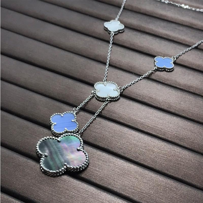 

Высококачественное роскошное ожерелье с четырьмя листочками клевера, двухстороннее, счастливое, 18-каратное, легкая цепочка для свитера для мужчин и женщин с одинаковым абзацем 18k