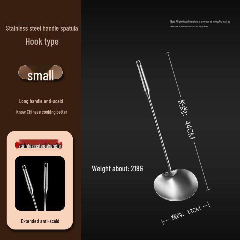 Stainless Steel Long-Handle Frying Spatula Set, Anti-Scald Wok Utensils for Stir-Fry.