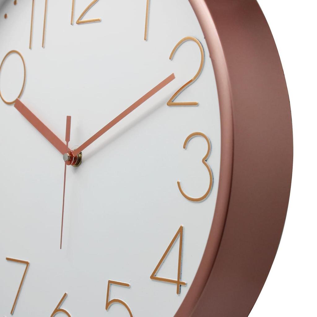 Embossed Metallic Analog Wall Clock, Silent Sweep, Numeric Time Indicator (12 Inches, Copper and White)