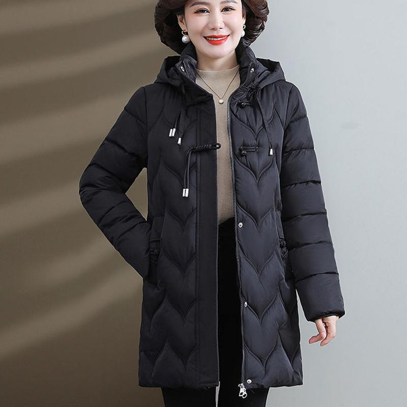 Winter Fashion Slim-fit Hooded Down Cotton-padded Jacket Women's Thickened Warm Temperament Medium Length Coat