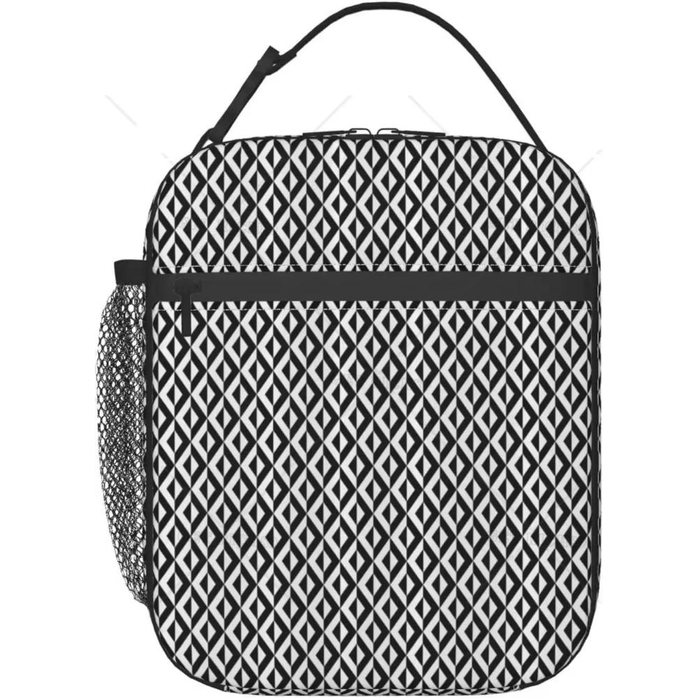Black and White Printed China Zodiac Lunch Box, Reusable Spacious Lunch Bag for Women Men Insulated Bag Tote for Work Picnic